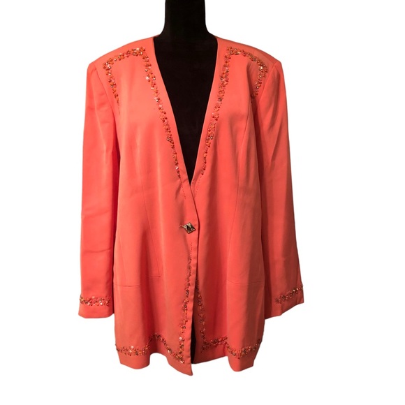 St. Anthony Evening Coral Beaded Dress Jacket size 24W - Picture 3 of 11